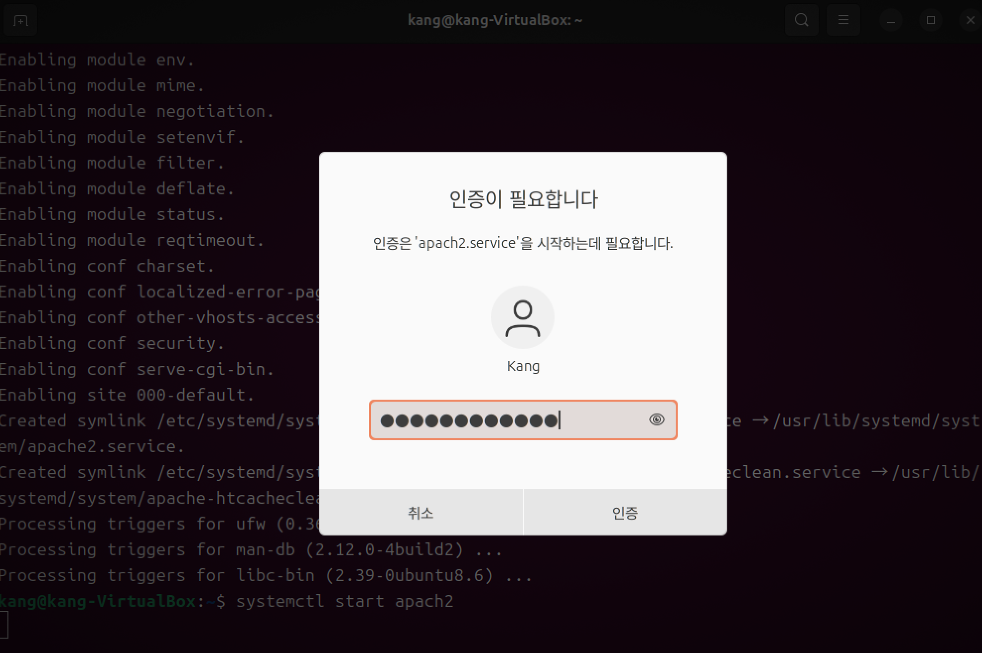 우분투 아파치 인증